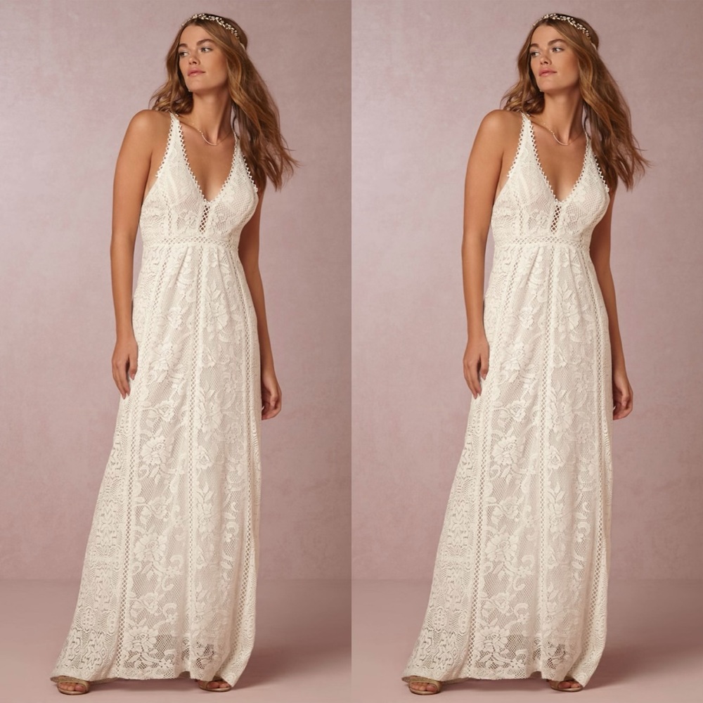 BHLDN Ivory Lace V-Neck Bridal Gown
